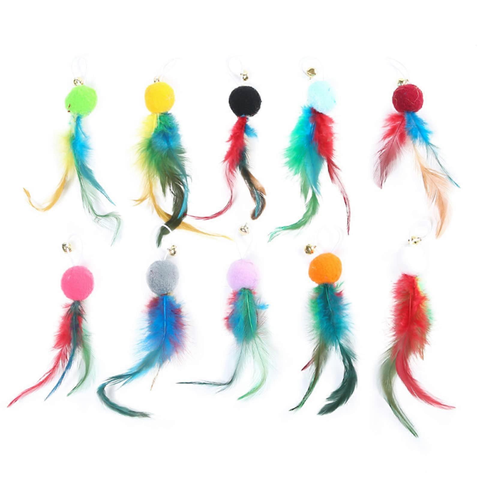 Cat Toy Refill 10Pack with Bright Feathers and Jingle Bells for Interactive Kitten Play