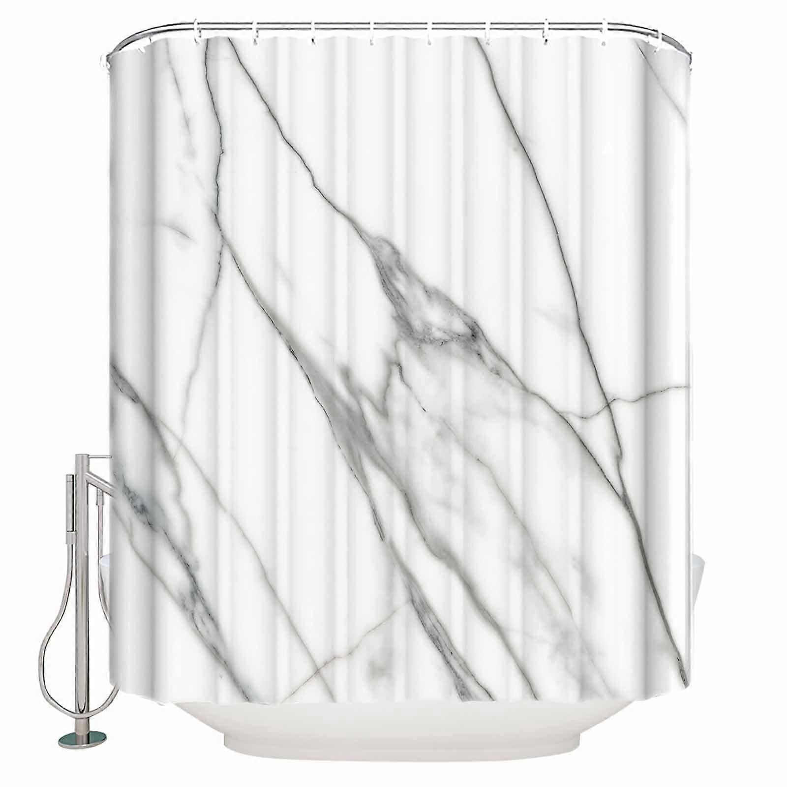 48x72 Waterproof Shower Curtain Marble Texture Polyester Fabric with Hooks for Bathroom