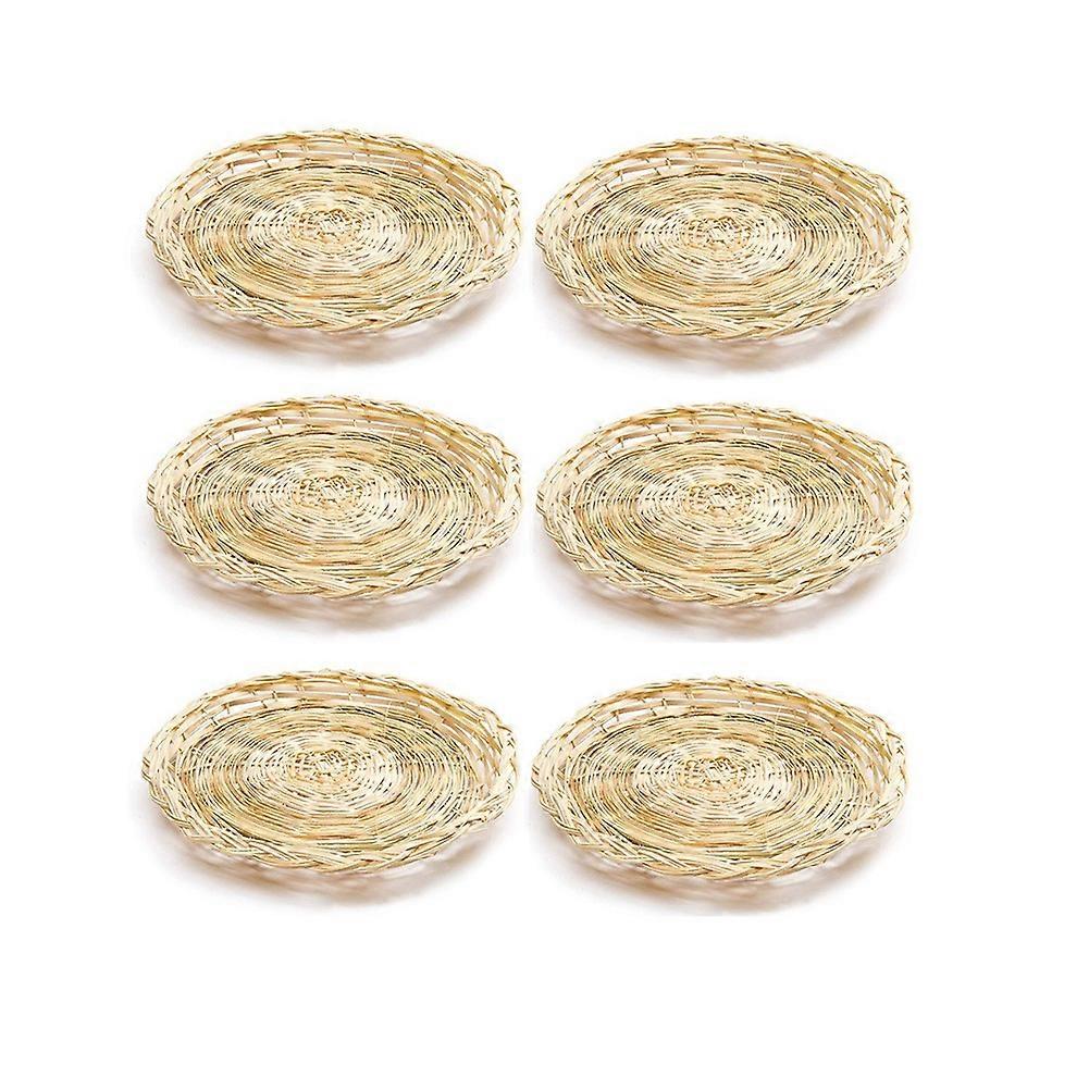 6Pcs 대나무 종이 접시 홀더 - 10인치 원형 짠 접시 홀더, 피크닉 파티를 위한 재사용 가능한 종이 접시 홀더