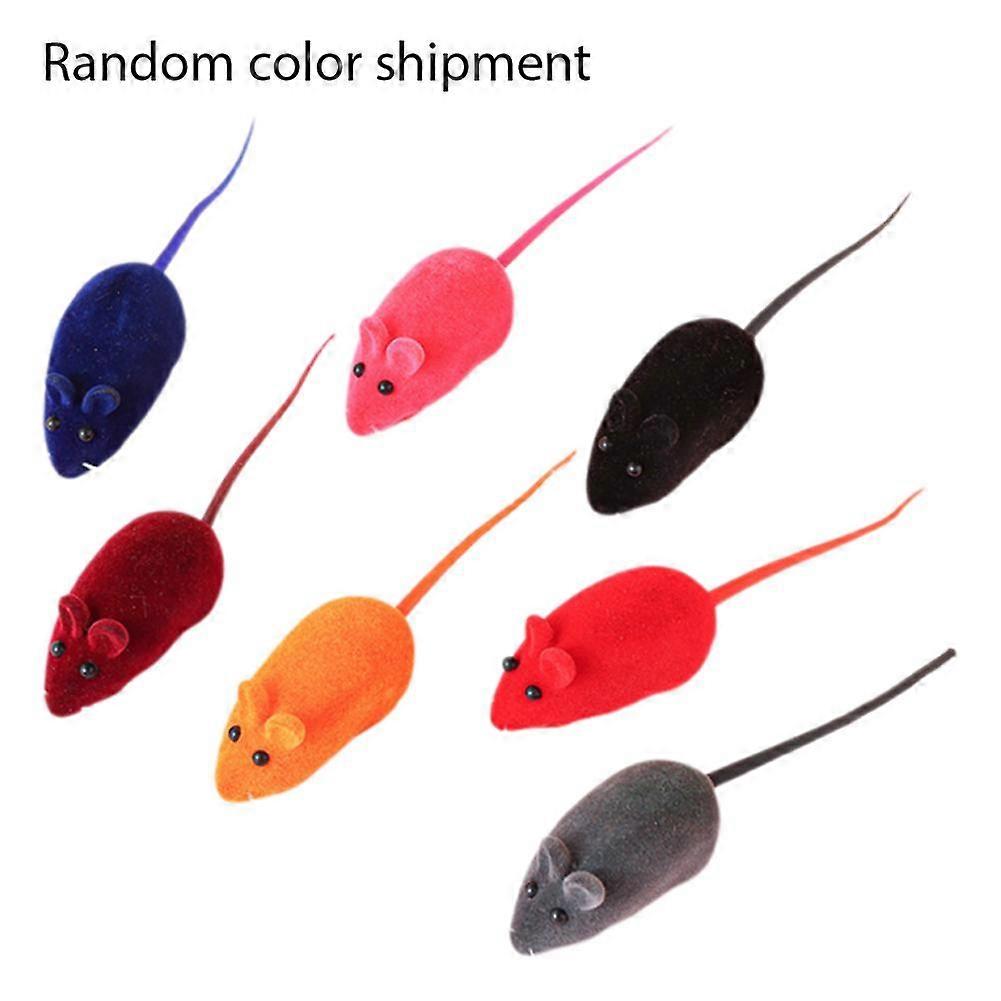 Interactive Flocked Mouse Cat Toy - Random Colour