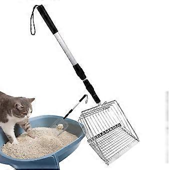Pá para areia de gato com cabo de metal extra longo e peneira de malha fina, cabeça ajustável e substituível.