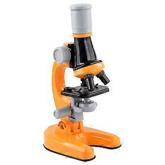 Kit de Microscópio Infantil para Iniciantes: 100X/600X/1200X com LED, 4 Lâminas Preparadas – Brinquedo Educativo (Laranja)