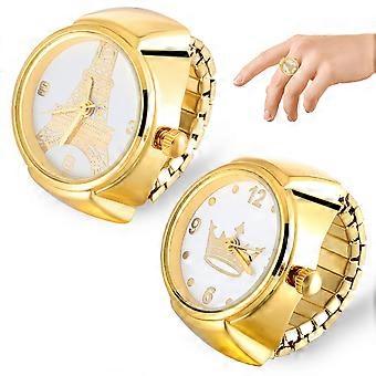 Horlogeringen voor heren met quartz uurwerk, geschikt voor dagelijks gebruik, goudkleurig, 2 stuks