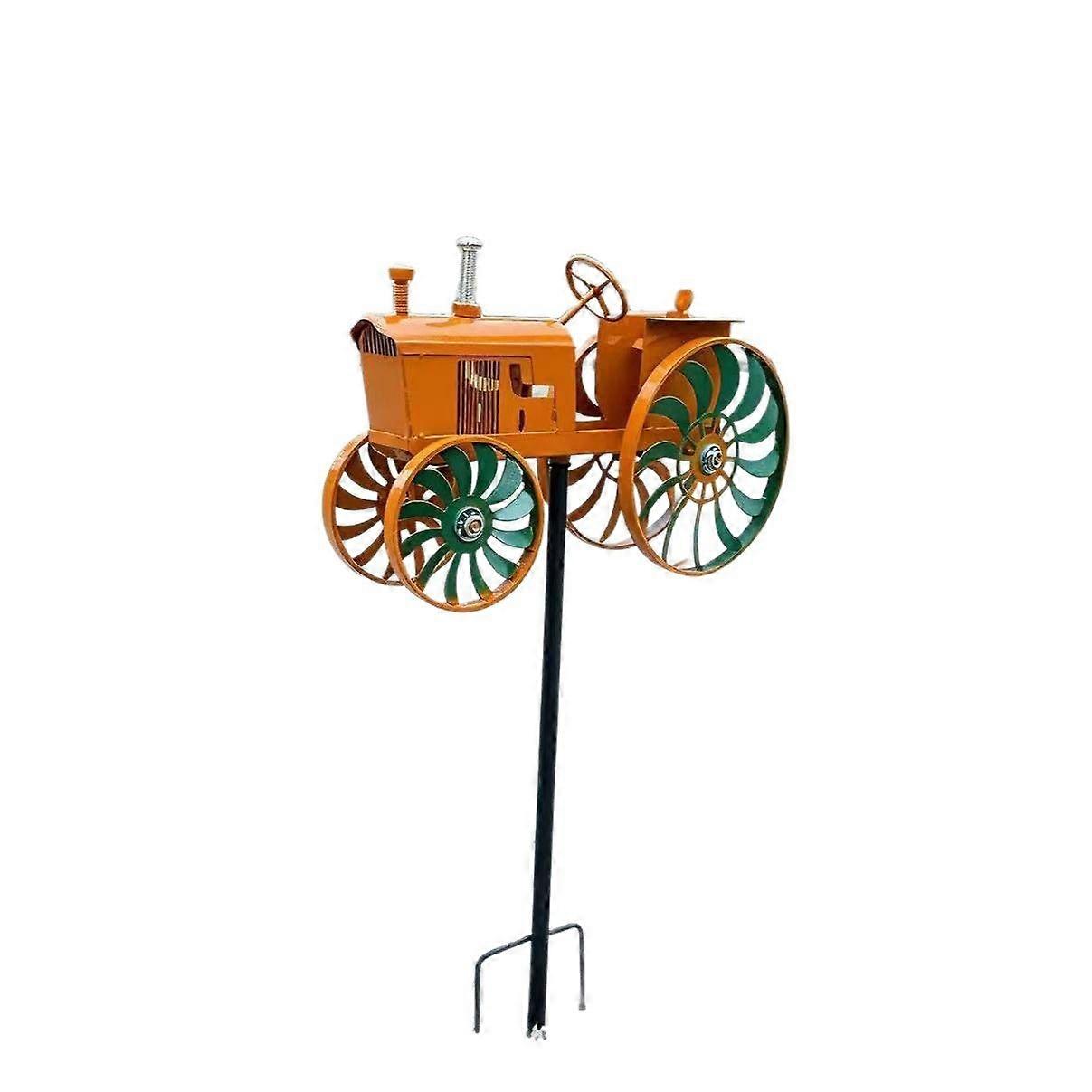 Orange Tractor Metal Wind Spinner Garden Decor