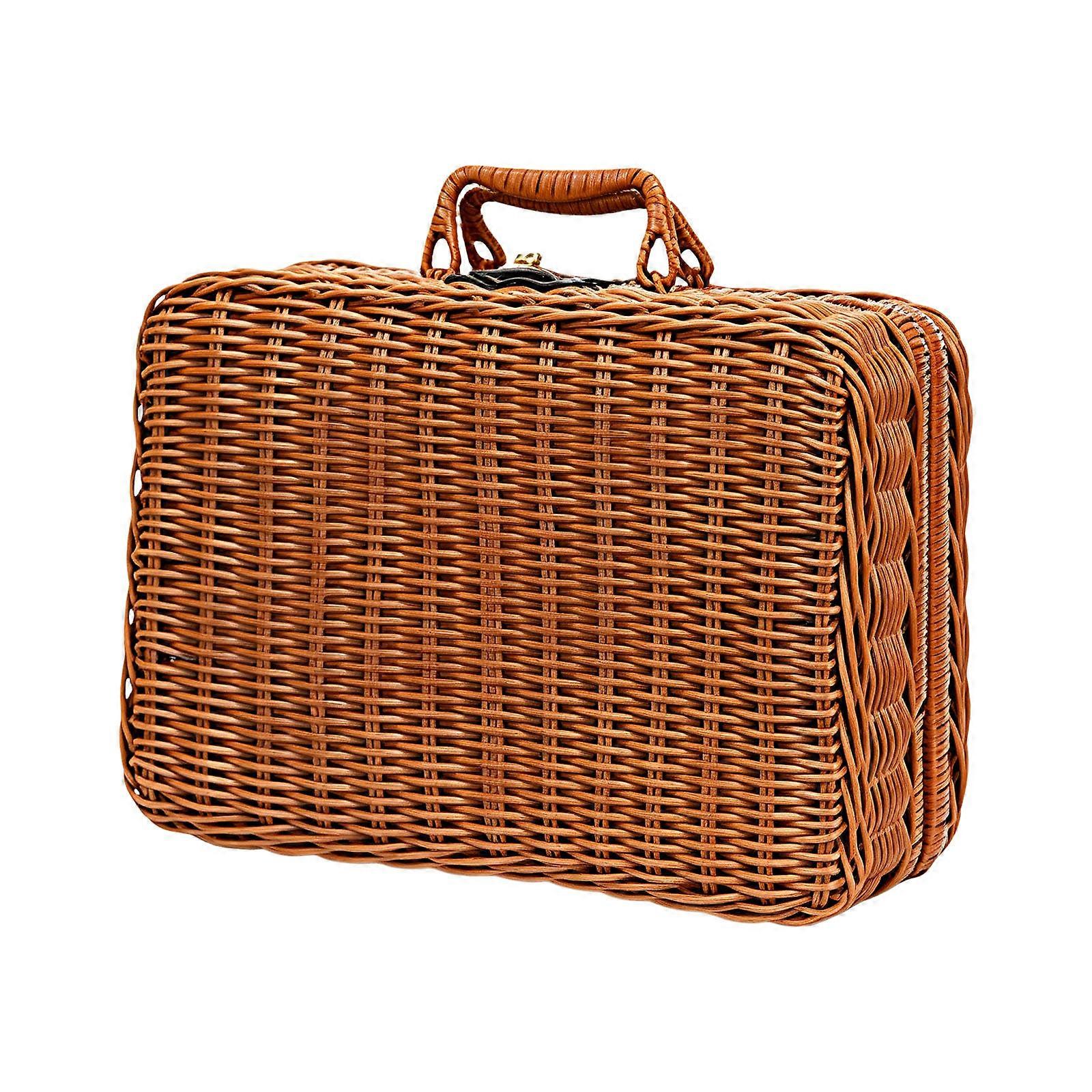 Panier de rangement élégant tissé à la main, valise artisanale avec poignée, idéal pour la décoration intérieure, les pique-niques et les voyages.