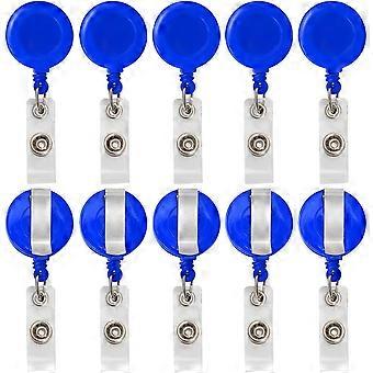 Einziehbare ID-Ausweisrolle, ID-Ausweis-Clip-On-Kartenhalter, Ausweiszüge mit Clip für Visitenkarten-Schlüsselkarte, 10er-Pack (Blau-10er-Pack)