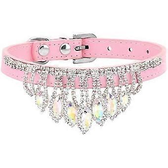 Bling Rhinestone Crystal Dog Collar PU Leather Adjustable Collar Soft Crystal Dog Collar Neck Decoration Collar