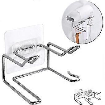 Hair Dryer Holder 2 Pack Hair Dryer Holder, Wall Mounted Self Adhesive Waterproof Hair Dryer Holder, Compatible with Dyson and Most Hair Dryers, Brush
