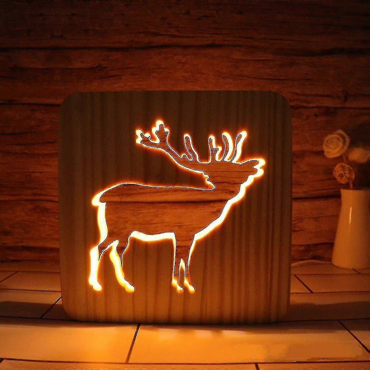 Dercass Deer Led Night Light Solid Wood Low Energy Used Button Switch Soft