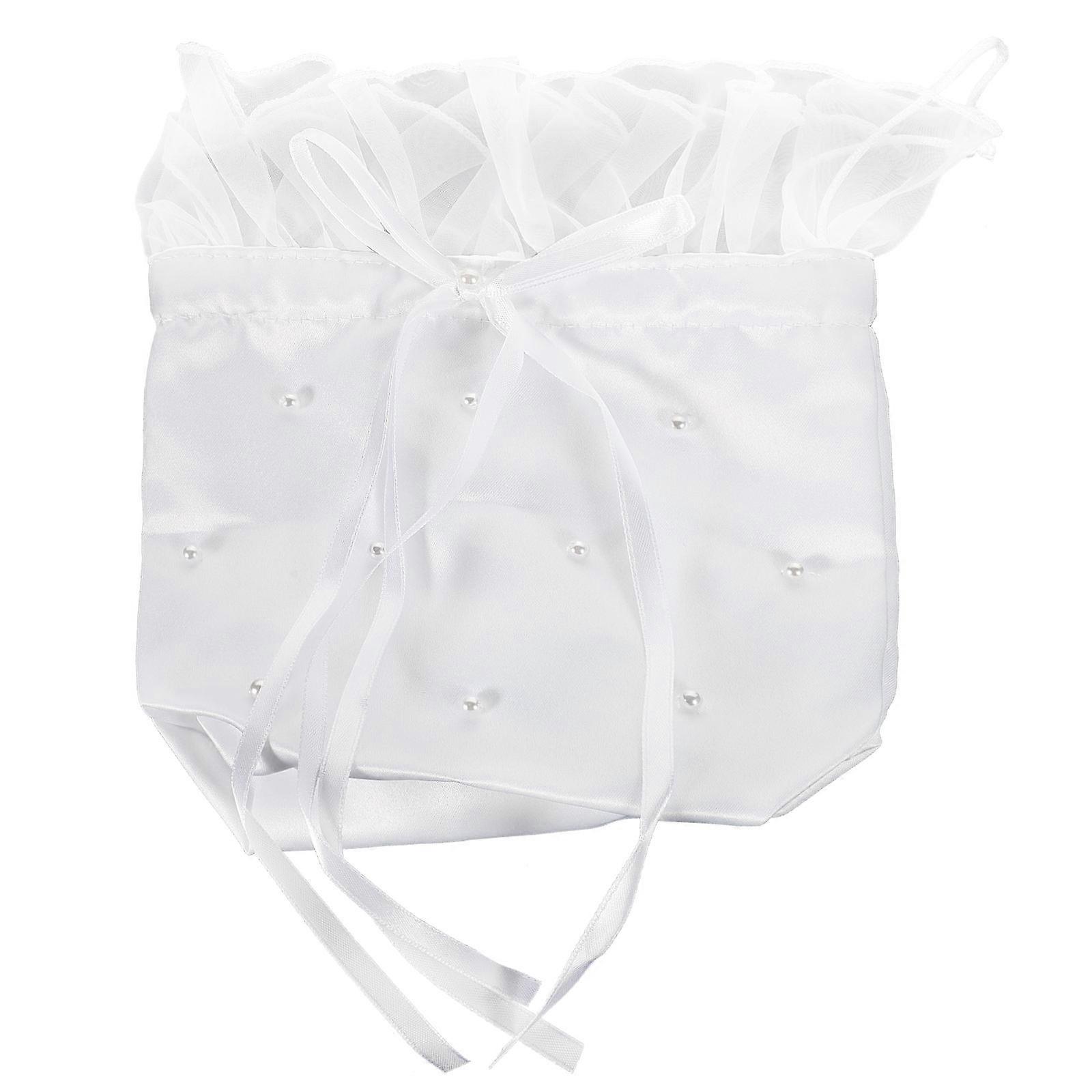 Satin Drawstring Bag for Storage Bride Drawstring Bag White