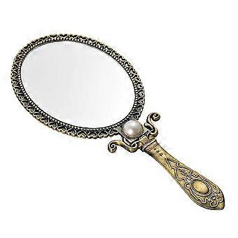 1pc Portable Foldable Handheld Retro Creative Mirror Bronze Metal Makeup Mirror