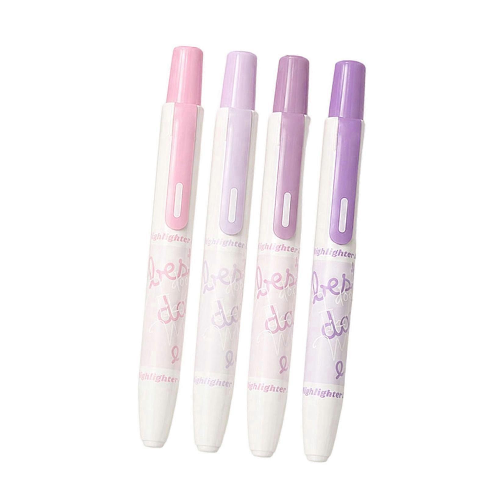 Study Highlighter Pen Retractable 4 Pack with Capless Clicks Access for Notebook Highlighting, Planner Sorting and Desk Tasks  Pink