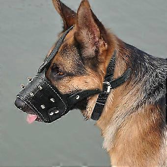 Black Leather Dog Muzzle Pet Mouth Spiked Studded