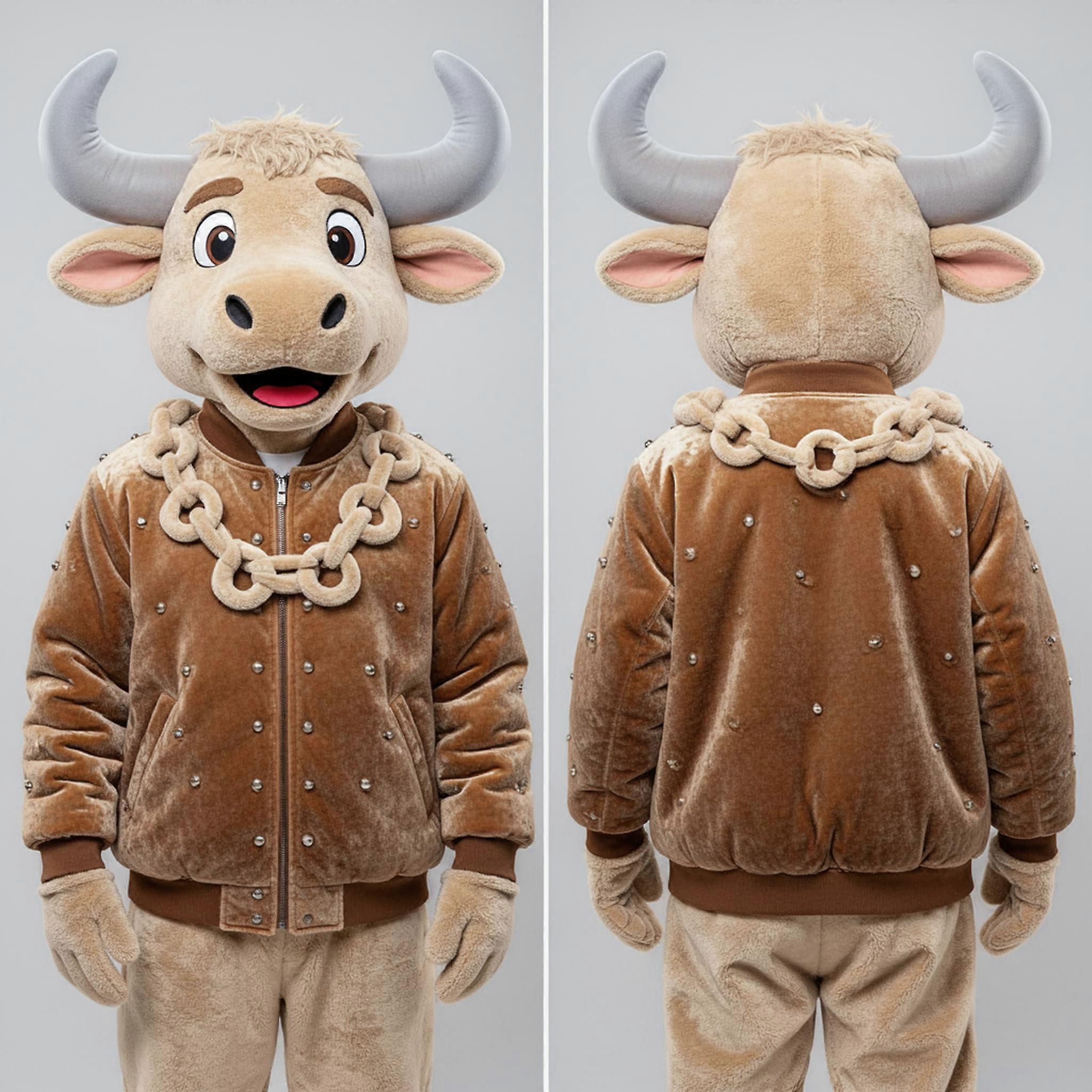 MASTICOT Beige Plush Buffalo Mascot