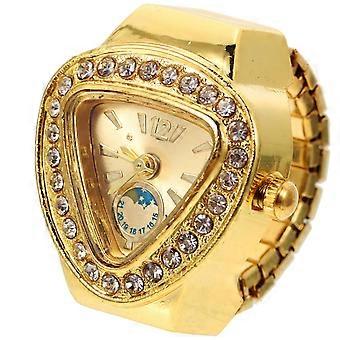 Mini-Fingerringuhr, kreative Schüler-Fingeruhr zur Zeitanzeige, 2 Stück, goldene Legierung, Glas