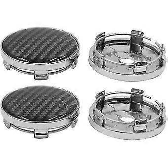 5pcs Hub Cover Tire Center Wheel Dia 60mm Carbon Fiber Silver Tone.