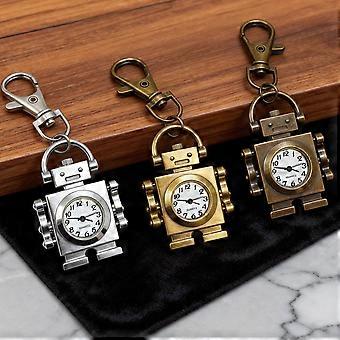 Steampunk Robot Pocket Watch Keychain, Retro Metal Robot Shaped Quartz Pendant Watch for Kids Gift