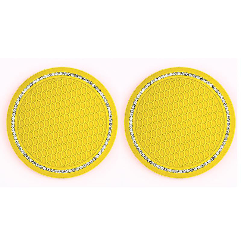 2pcs Non-slip Car Water Cup Pad Diamond Rhinestone Rubber Mat For Bottle Holder