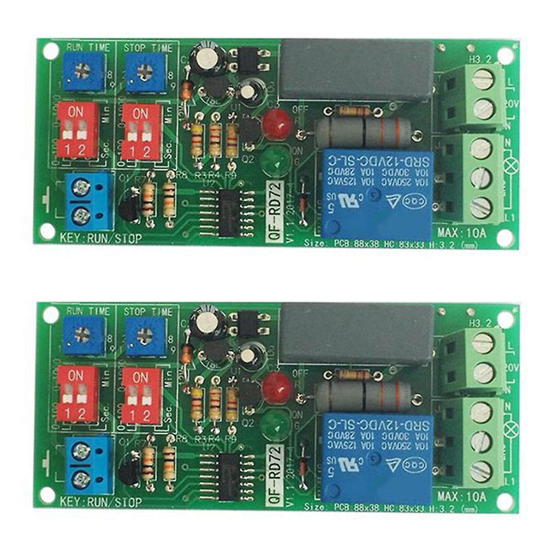 2PCs Dual Time Adjustable Cycle Delay Timing Relay Repeat on OFF Switch Loop Timer Module AC 100V 1