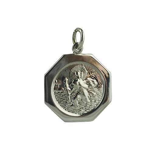 9ct White Gold 21x21mm plain hexagonal St Christopher Pendant