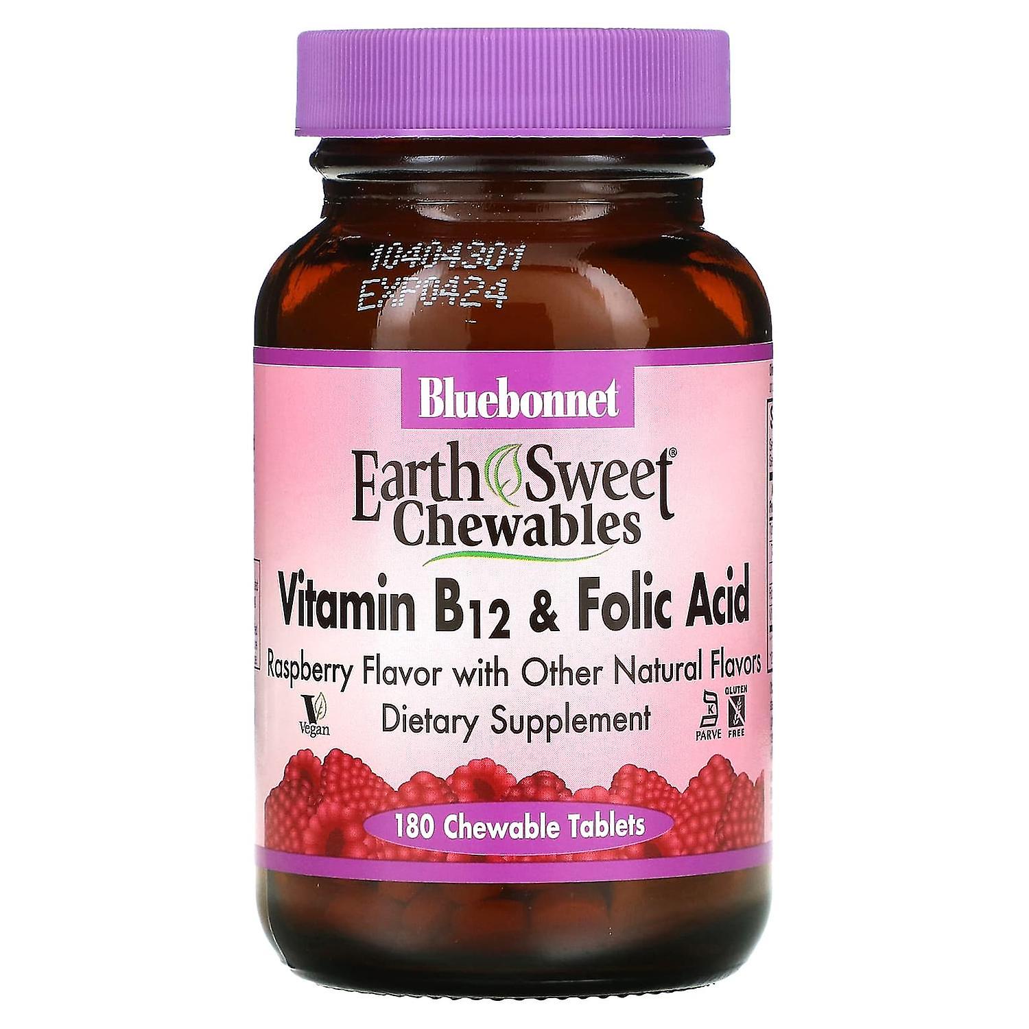 Bluebonnet Nutrition, EarthSweet Chewables, Vitamin B-12 & Folic Acid, Raspberry , 180 Chewable Tabl