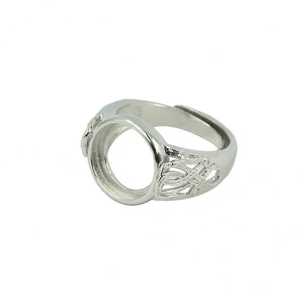 4xSilver Brass 12mm Round Bezel Adjustable Flower Ring Blank Bases Setting