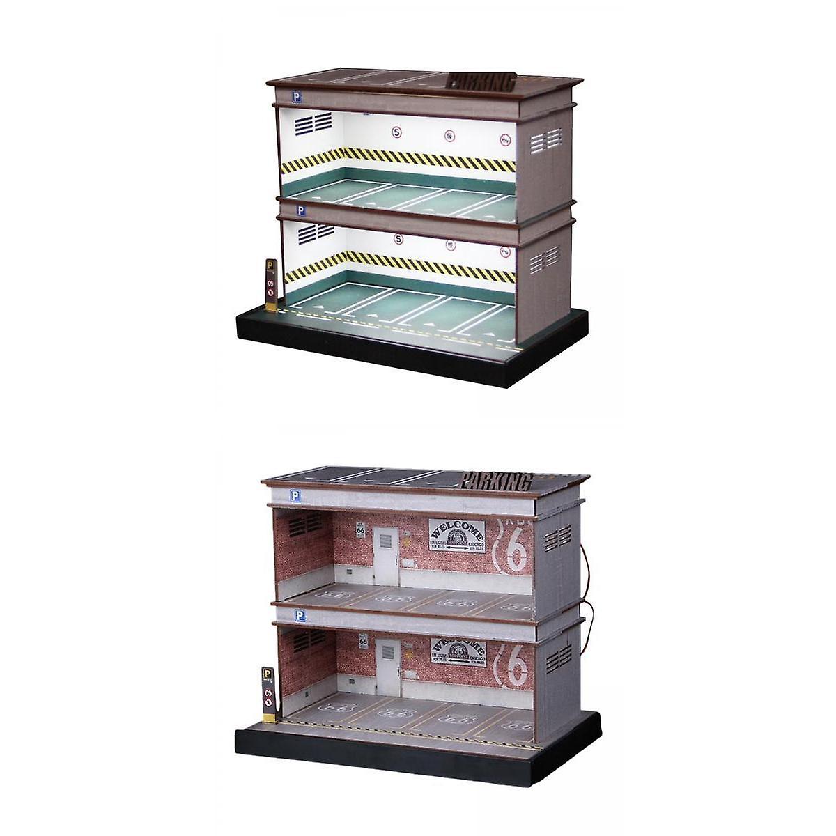 2pcs Acrylic Garage Show Case 1:64 Scale Tabletop Decors Double Layer