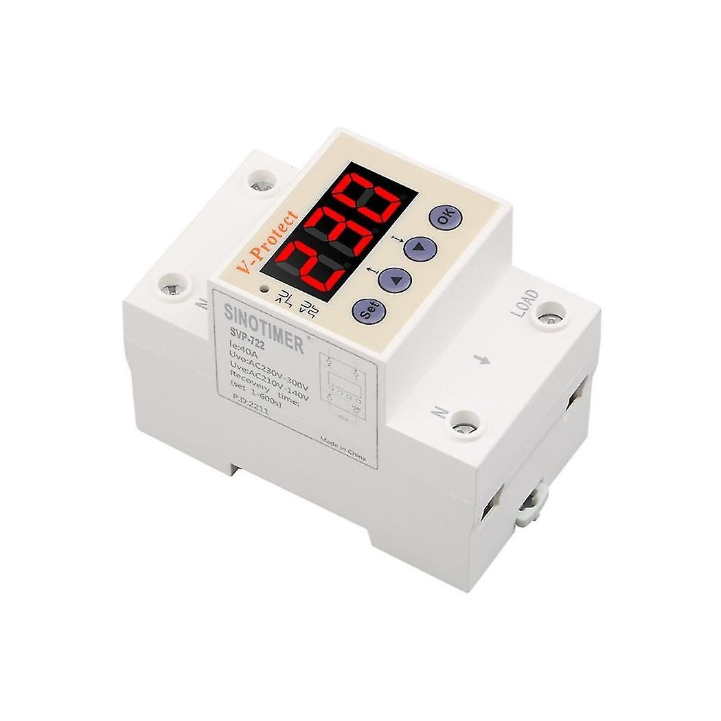 Automatische Over- En Onderspanningsbeveiliging 230V 40A – DIN-railmontage Met Spanningsdisplay, Zelfherstellend, Voor Veilige Stroomvoorziening
