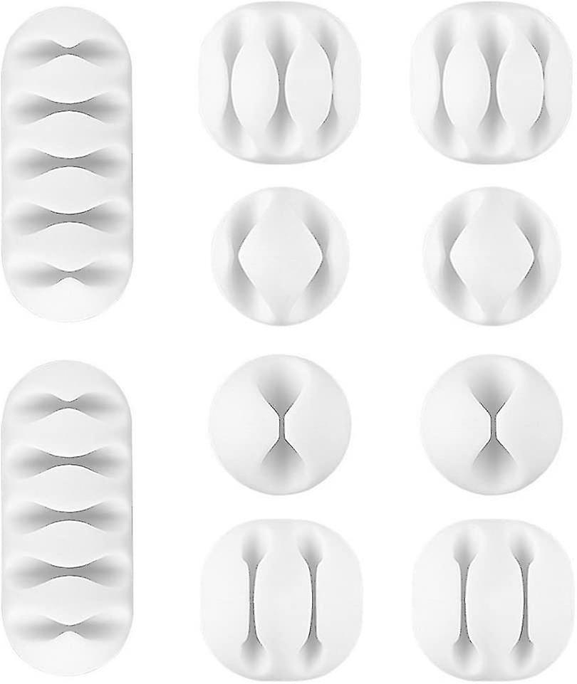 10 Pack Cable Ties - Cable Management System Desktop Cable Holder For Computer Or Mouse Cable, White