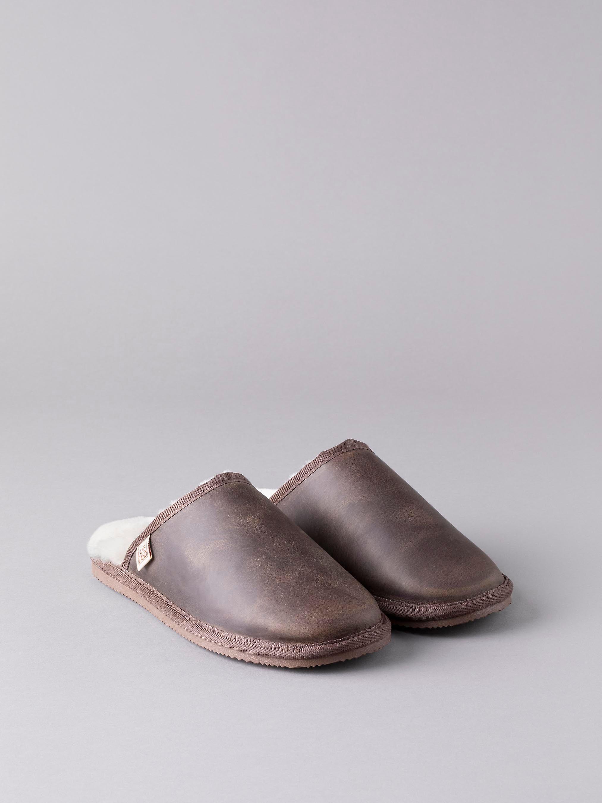 Men's Leather Sliders in Brown