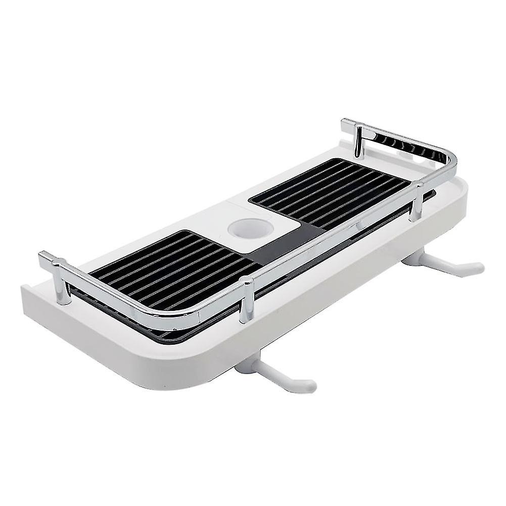 Multifunctional Bathroom Single Layer Wall Mounted PuncH free Storage Tray Rack (Round Hole)