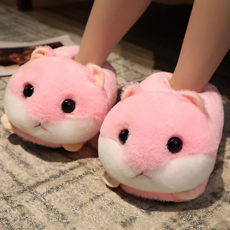 One Size Cute Animal Shape Plush Slippers - Rabbit, Hamster and Dog Patterns, Adult Plush Warm Lined Winter Slippers