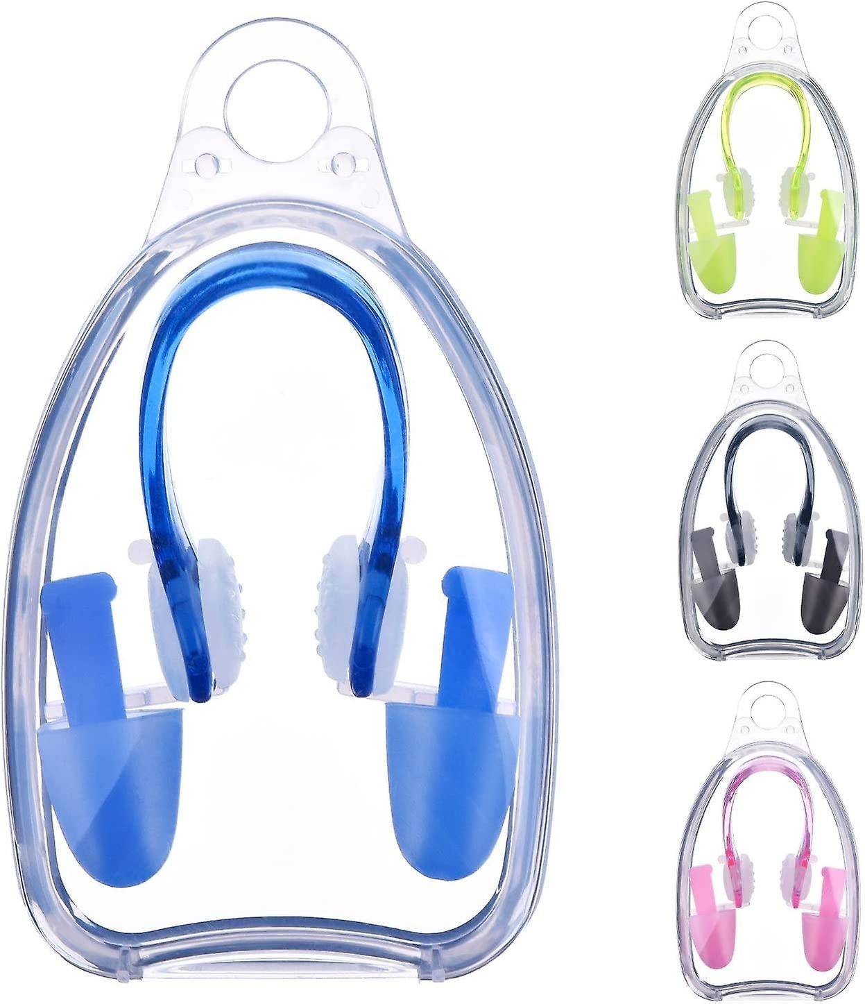 4 Pieces Swimming Nose Clip and Swimming Earplug Kits for Adults and Children, 4 Colors