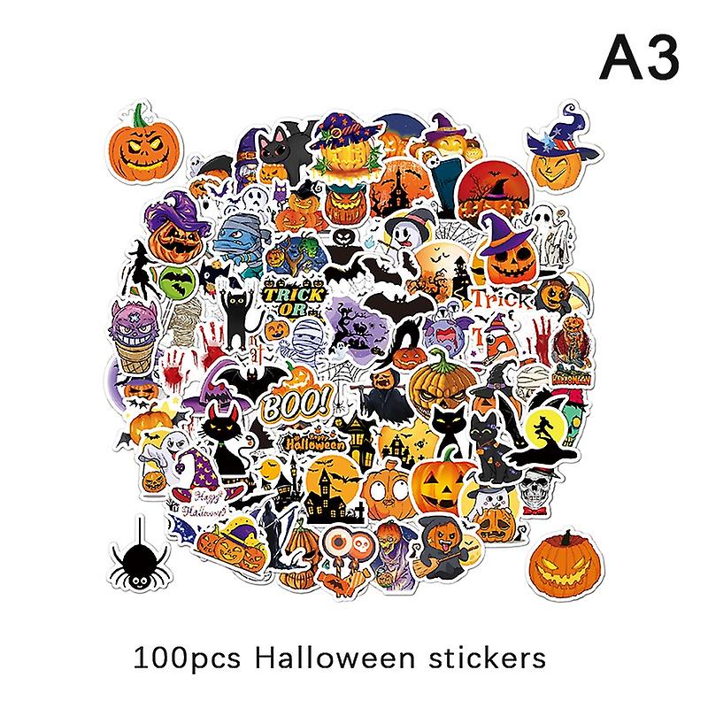 100PCS Non-Repeating Halloween Pumpkin Theme Stickers, Vinyl Waterproof Holiday