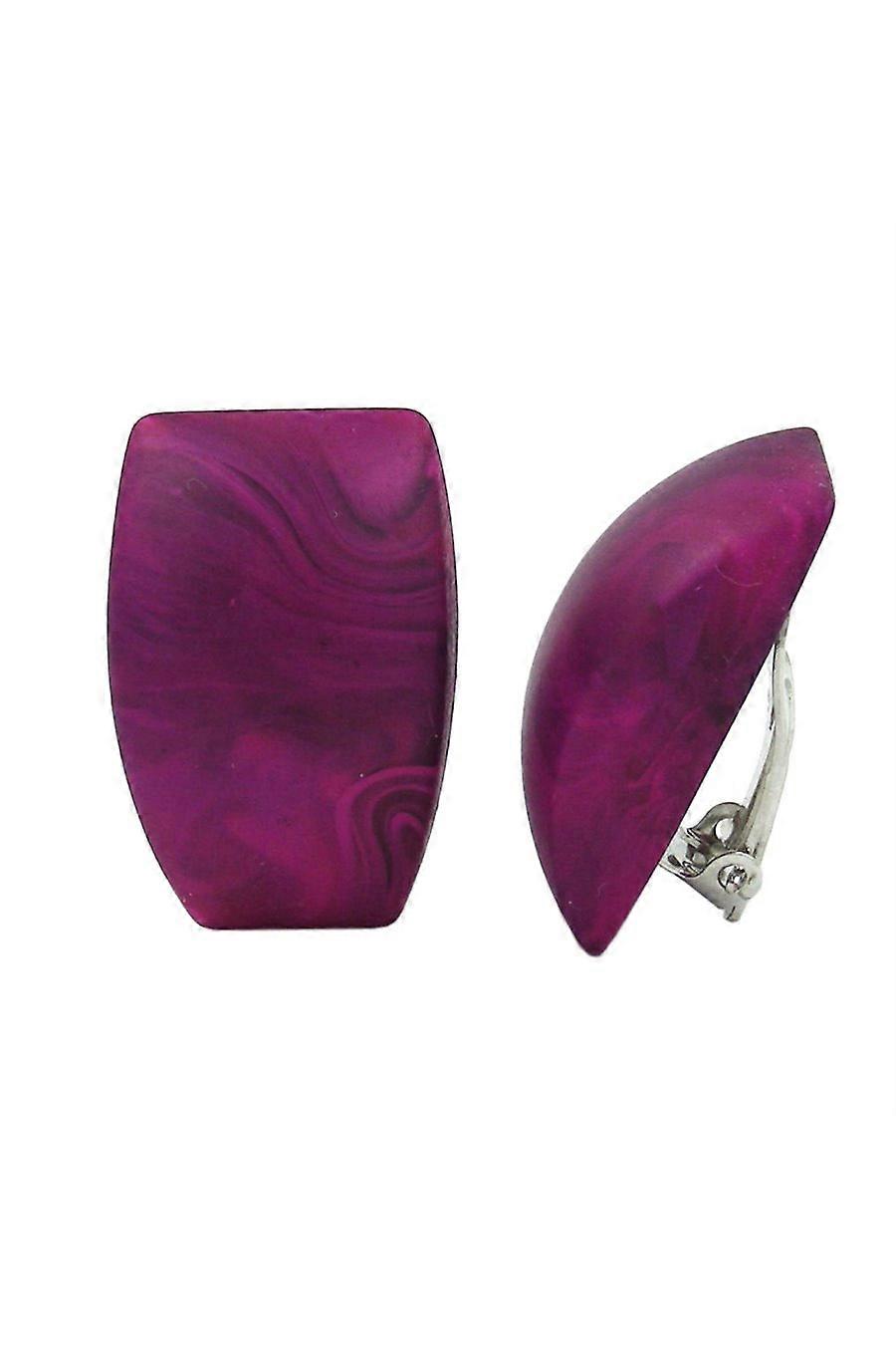 Clip-on Earring Trapezium Dark Purple Marbled - Gl05097