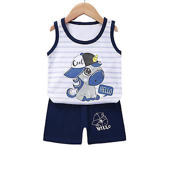 Veeki Boy's Toddler Cotton Sleeveless T-Shirt and Shorts Set Summer Outfit  --- Dark Blue CSize 110