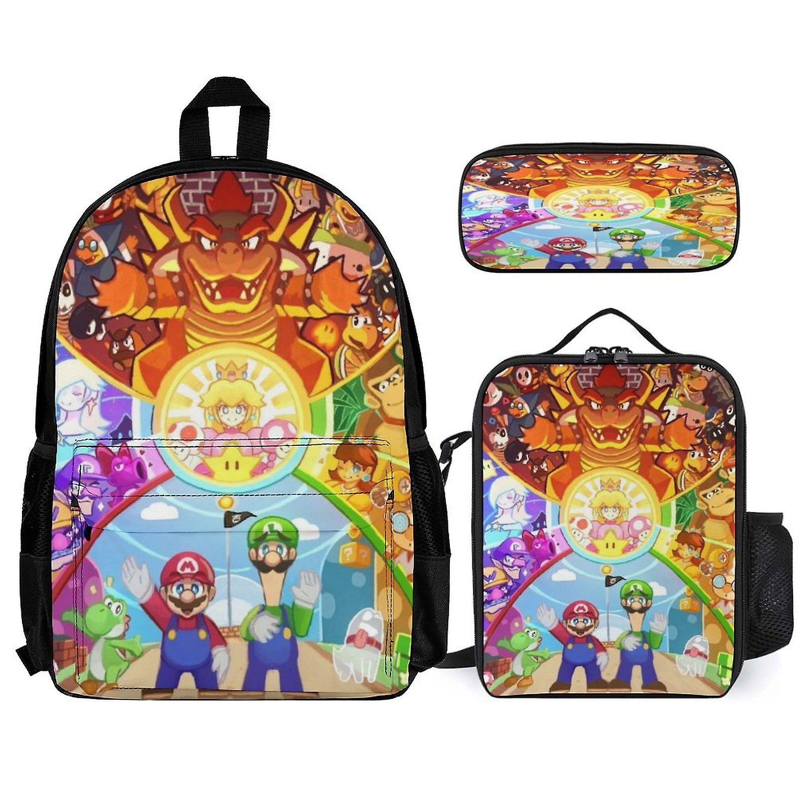 Super Mario Backpack 3 Piece Set Laptop Backpack with Pencil Case Lunch Bag Combination