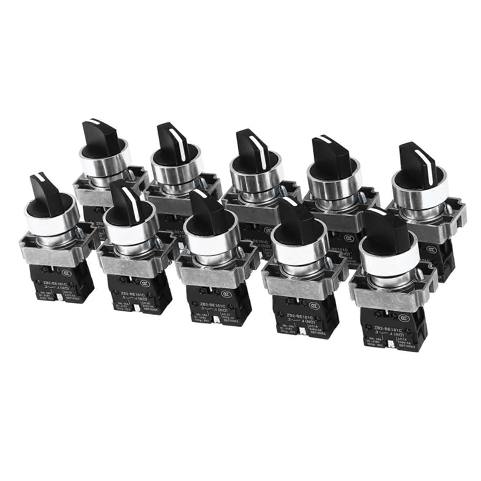 10Pcs Knob Switch Self Locking 2 Position 1 NO Rotary Selector Switch for Machine Control 