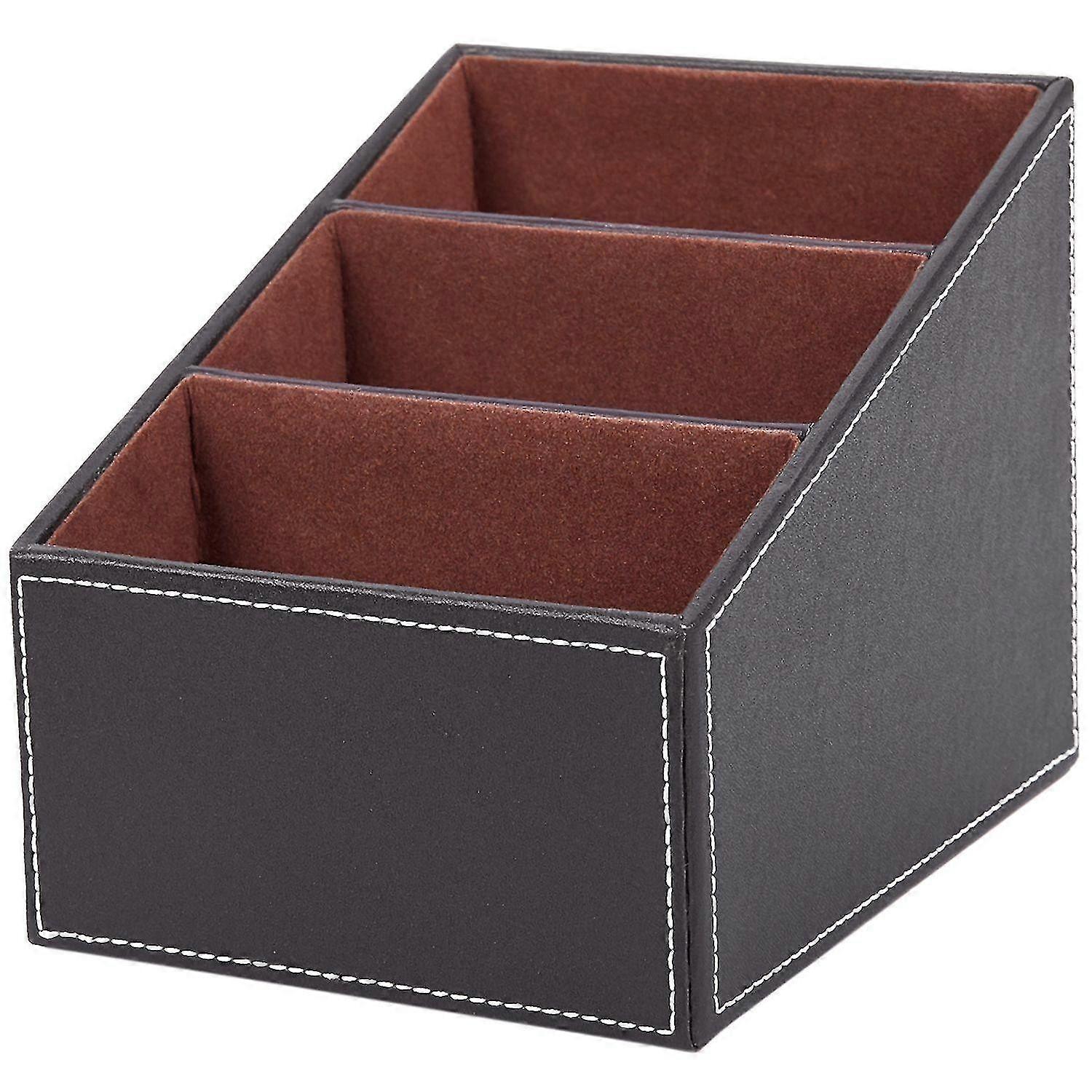 Leather remote control CD storage box mobile phone desktop storage box (brown)