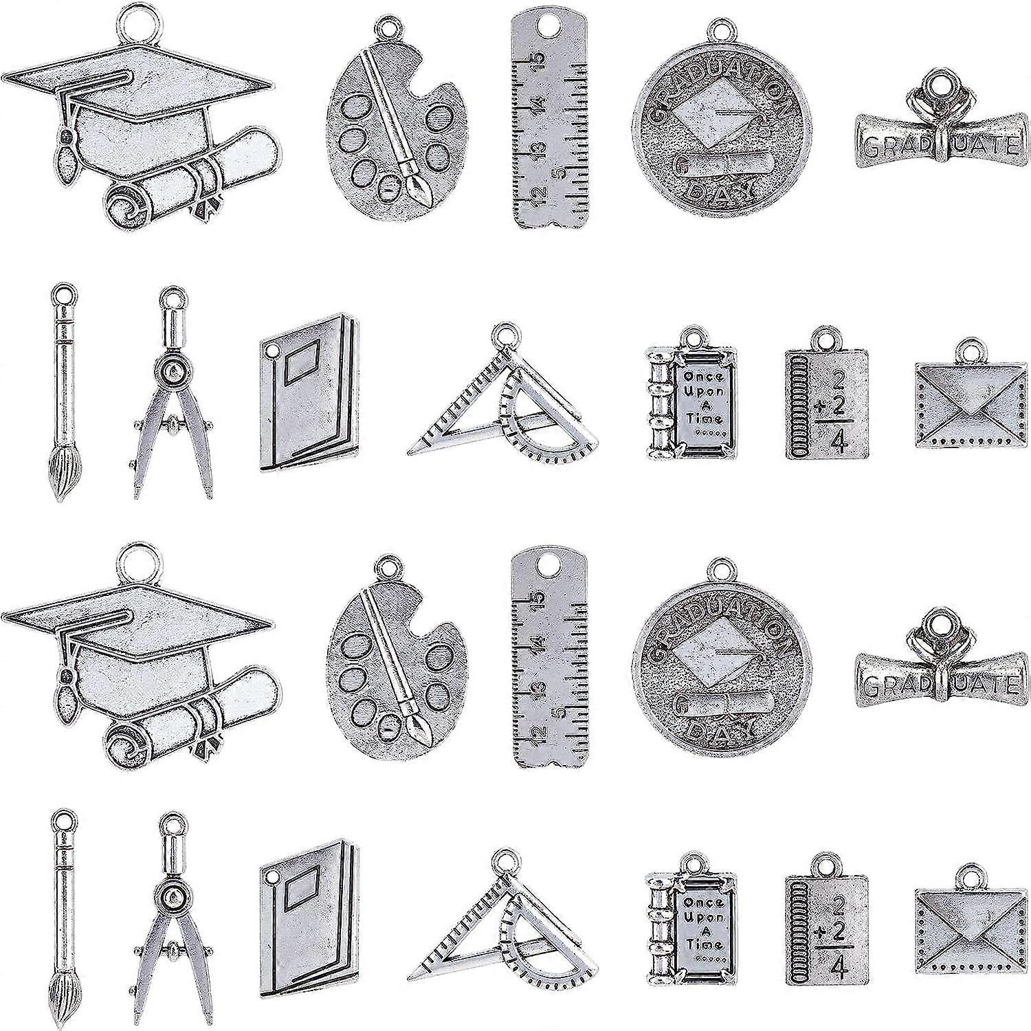 72Pcs 12 Style Graduation Charms Bulk Grad Charm Teacher Student Ruler Compasses Back to School Charms