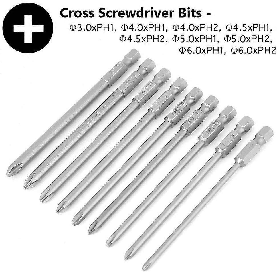 nice 9pcs Set 6.35mm Hex Shank Cross Screwdriver Head Screwdriver Kit Power Tool Length 150mM
