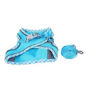 Pet Harness Leash Reflective Adjustable Escape Proof Cat Dog Walking Vest with Traction Rope for Outdoor Blue S