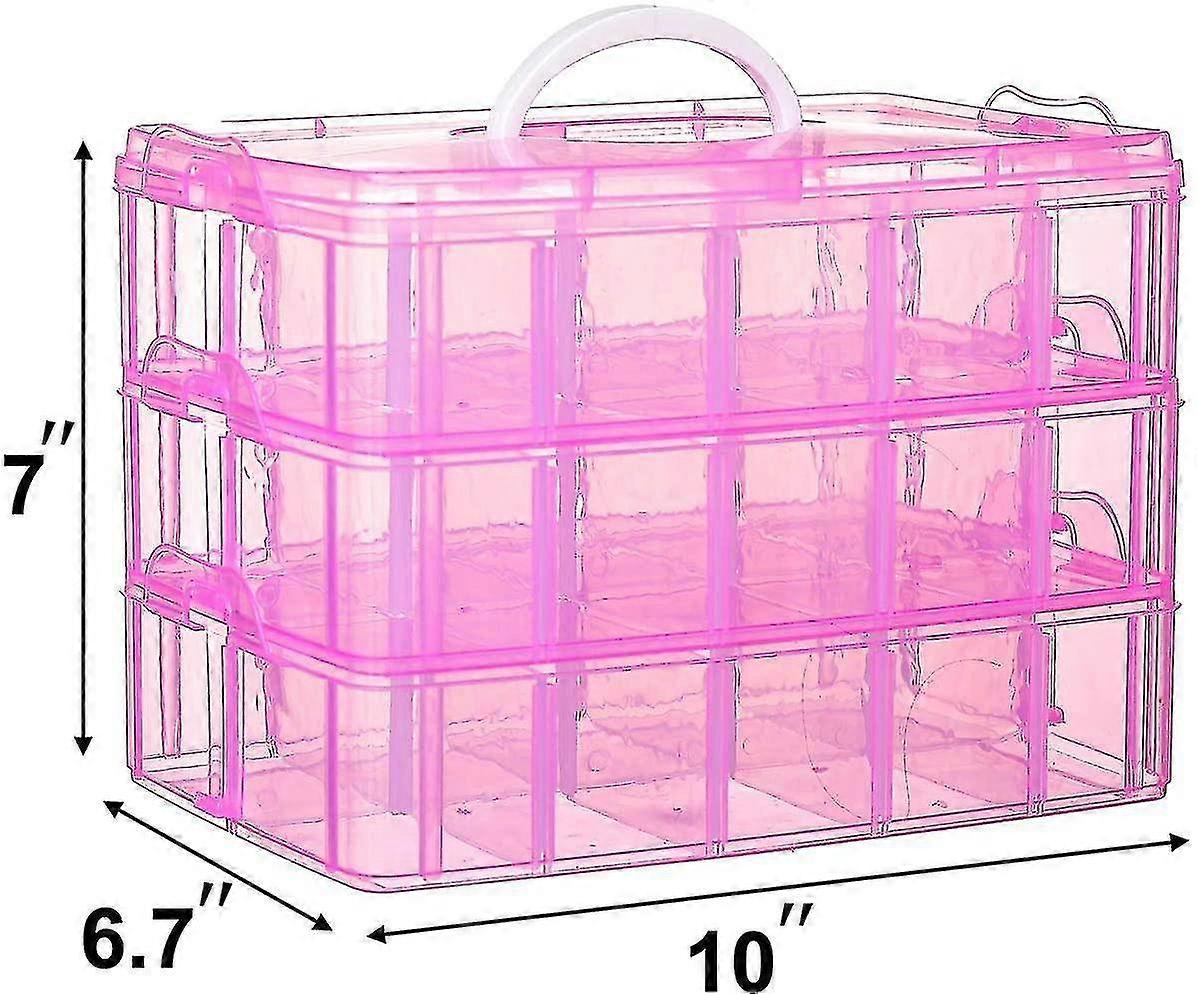 Stackable Plastic Storage Boxes With Handles, Large 3 Tier 30 Adjustable Compartment Containers