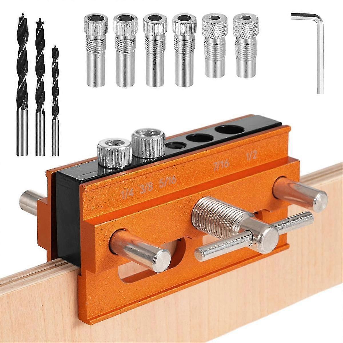 Self Centering Doweling Jig Kit,Jig Drill Guide Bushings Set,Holes Biscuit Joiner Set with 6 Bushings, Drilling Guide-C16