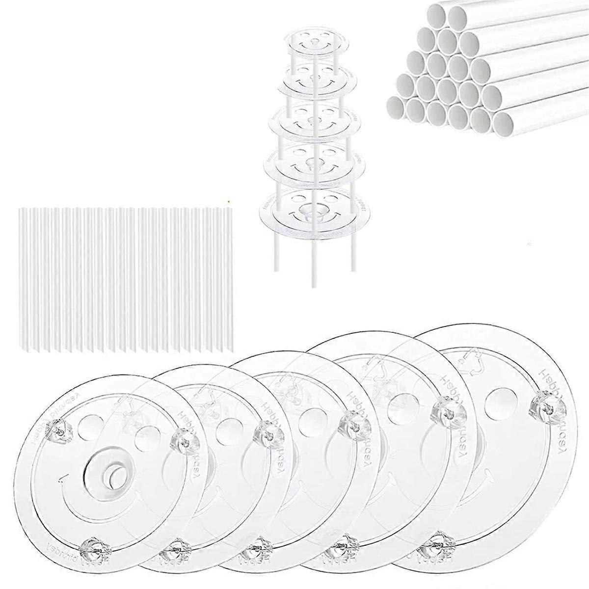40 Pieces Plastic Cake Dowel Rods Set, Support Rods for 4, 6, 8, 10,12 Inch Cakes & 15 Clear Cake Stacking