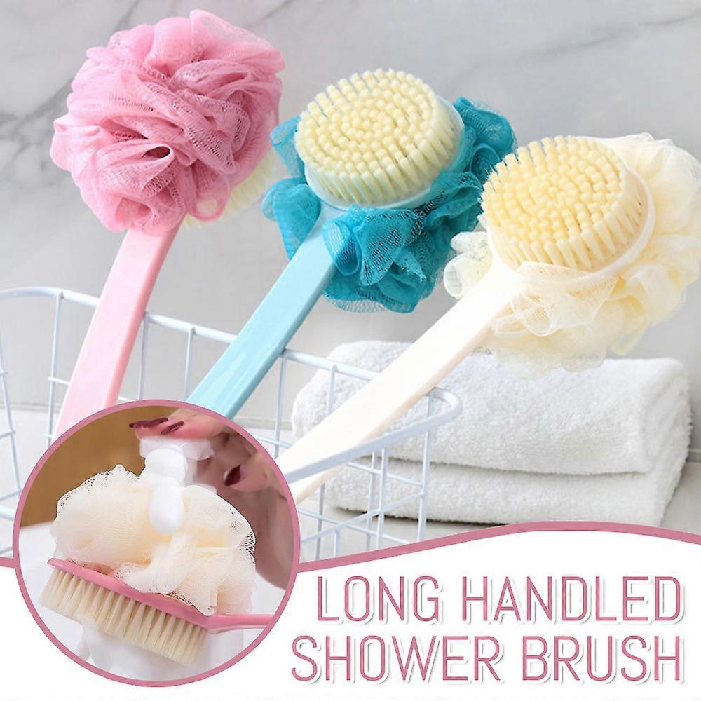 2 in 1 Long Handle Bath Brush Soft Bristles Mesh Sponge Back Scrubber Body Puff Shower Loofah Washer Cleaning Tools