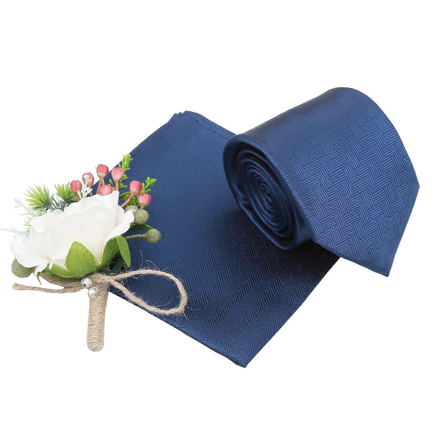 Classic Blue Raffia Basket Tie and Pocket Square Set