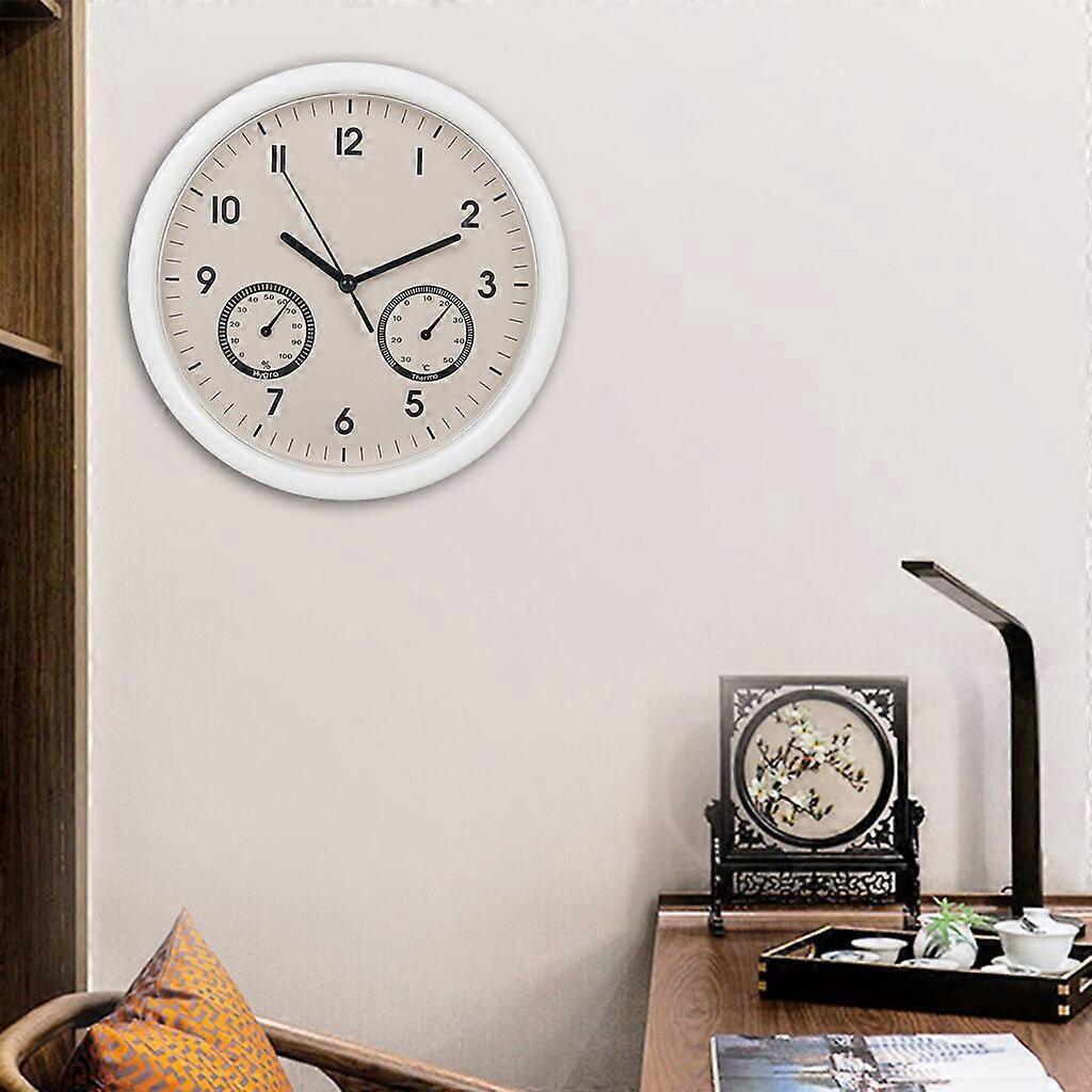 Silent Wall Clock with Thermometer and Hygrometer Display Non Ticking Quartz Sweep Movement Battery Operated for Home Office