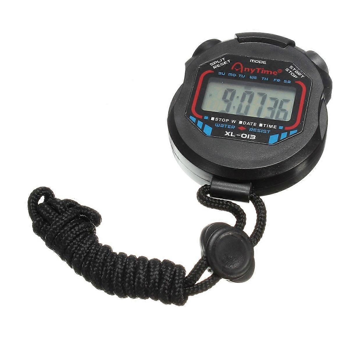Digital Sports Watch Stopwatch LCD Multifunction Timer Cord Black