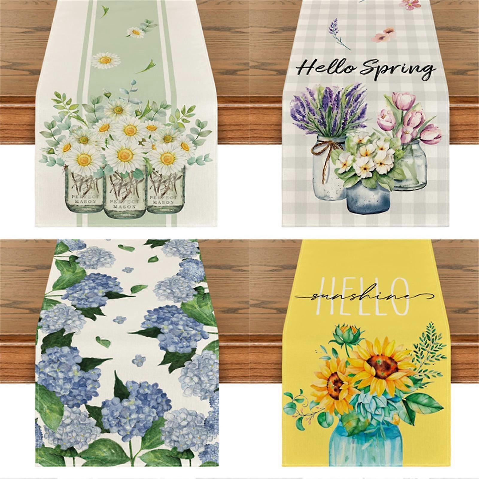 Spring Summer Flower Table Runner Rustic Farmhouse Soft Table Runner for Daily Parties Table Decoration